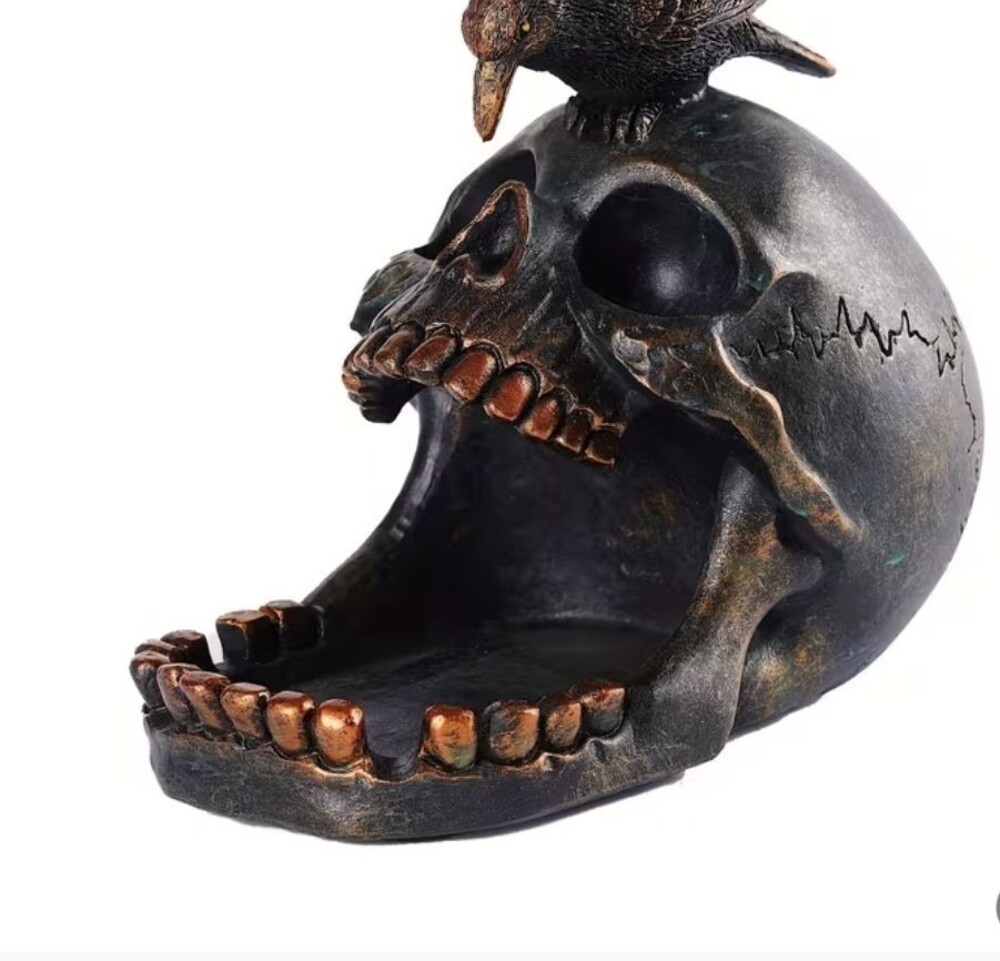 BNIB! Gothic Skull+Raven Open Mouth Candy Dish/Business Card,Pen Holder/Ashtray;